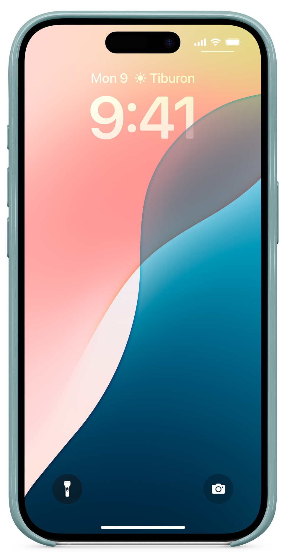 Egy telefon képernyője naplementés háttérképpel és a megjelenített idővel.