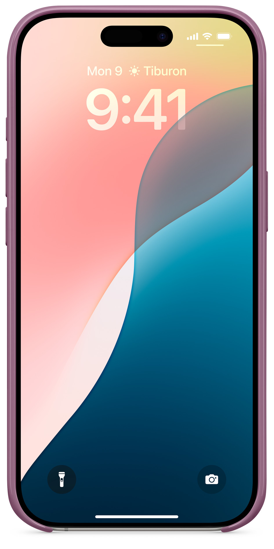 iPhone lezárási képernyője színes háttérrel. Az idő, a dátum és az akkumulátor állapota látható.