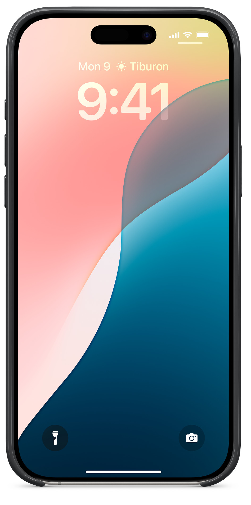 iPhone képernyő időjárás alkalmazással, dátummal és idővel.