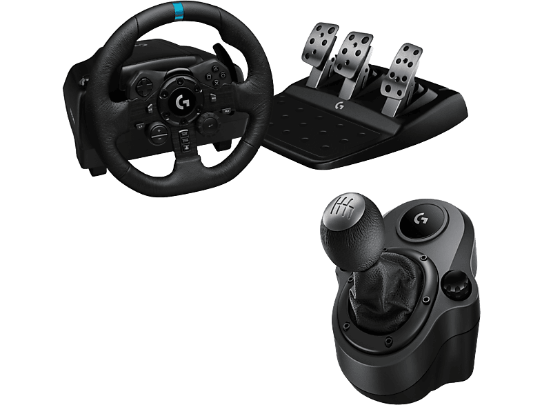 Logitech G G923 + Palanca de cambios Force Shifter, Feedback Trueforce, PS5, PS4 y PC, Pedales personalizables, 6 velocidades, Negro
