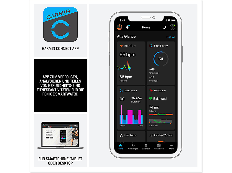 Garmin fēnix®E - 47 mm Amoled Schwarz/Silber; Smartwatch — Foto 4 von 5
