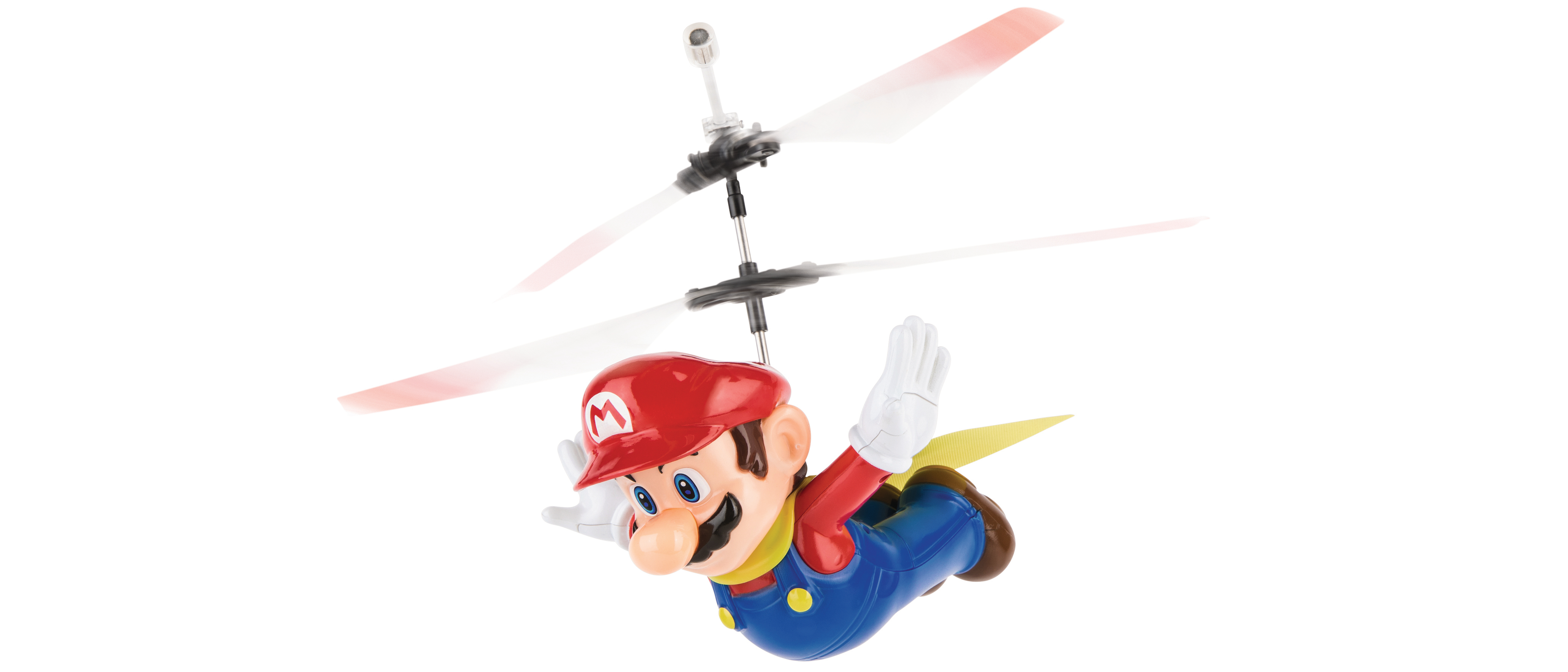 Mario-Spielzeug mit sich drehenden Klingen, das in der Luft fliegt.