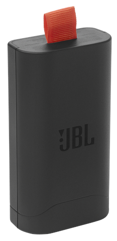 Czarny głośnik JBL z czerwoną pętlą na górze. Widoczne logo JBL.