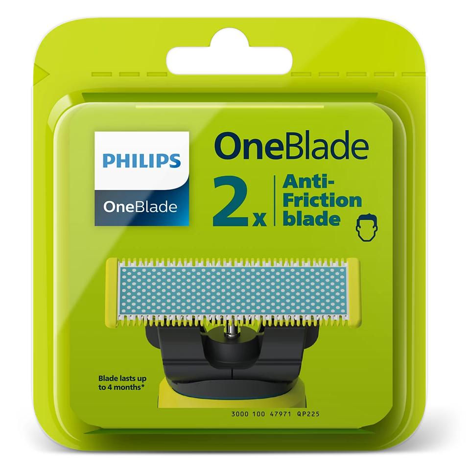 Philips OneBlade borotvapenge csomag, a pengét és a csomagolási részleteket mutatva.