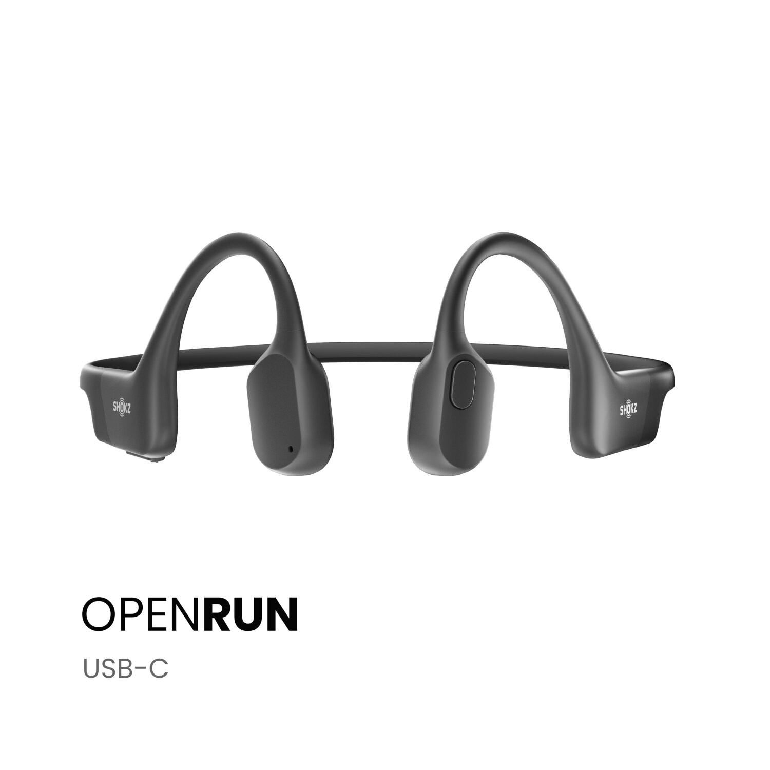 Casque Shokz OpenRun noir avec design d'oreille ouverte.
