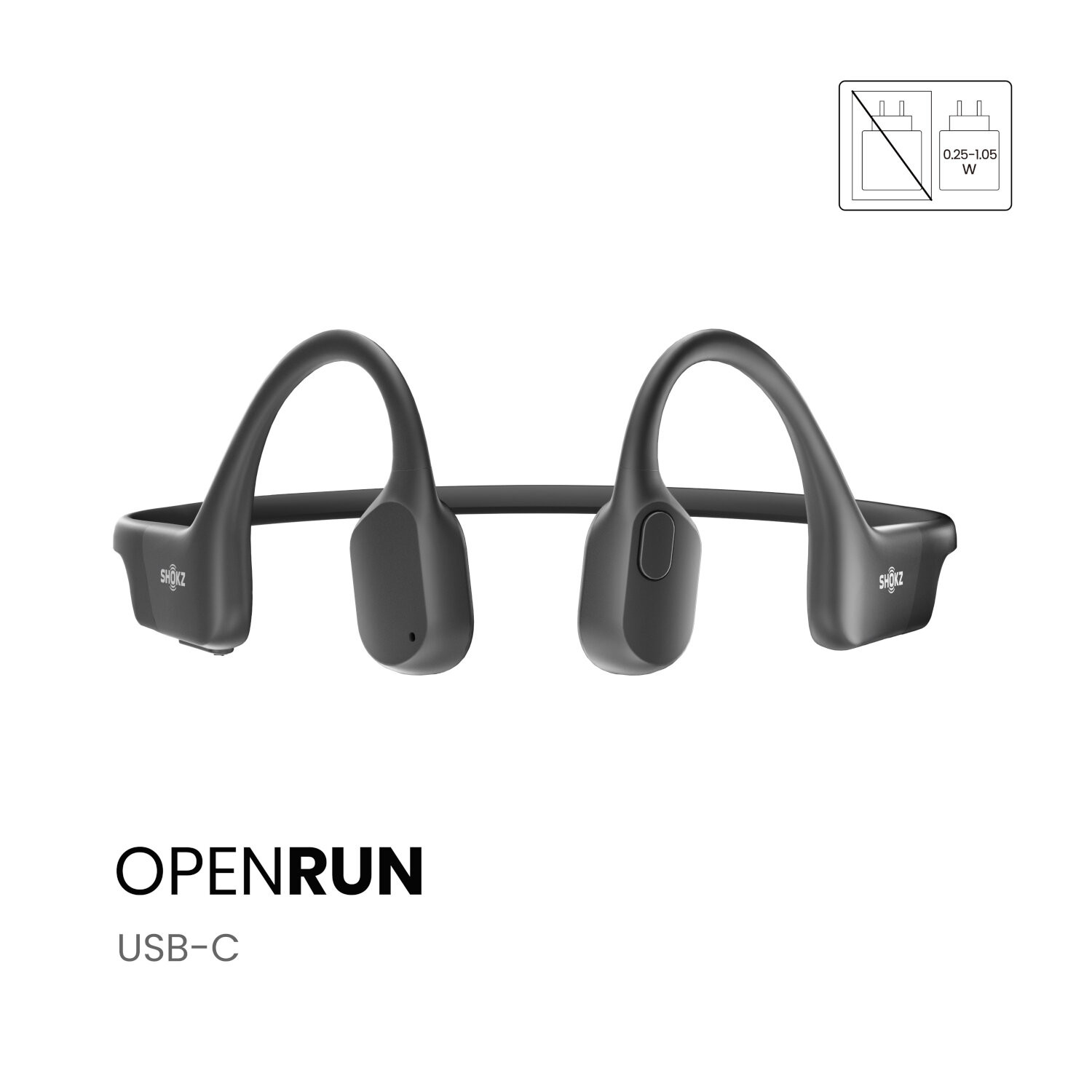 Casque à conduction osseuse noir avec le mot Openrun.