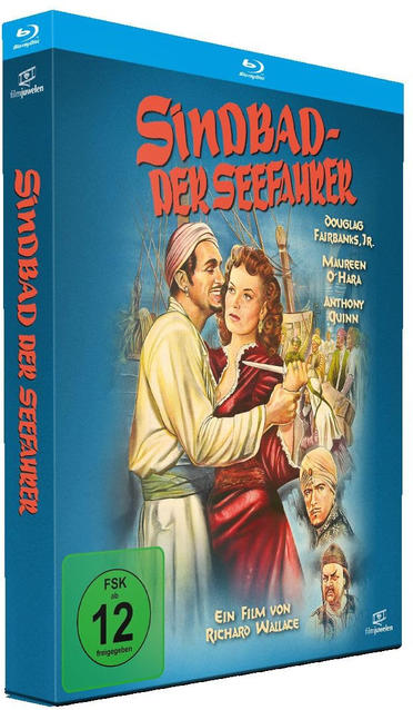 Eine Blu-ray-Box von 'Sindbad der Seefahrer', mit Text auf Deutsch und Bildern des Films.