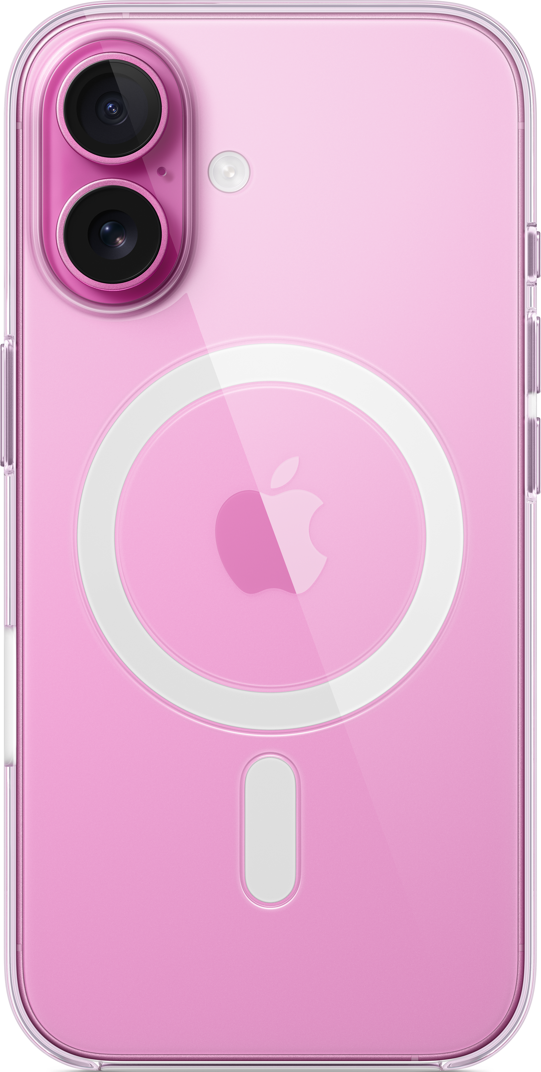 Rosa Handyhülle mit Apple-Logo. Klare Kanten und weißer Hintergrund.