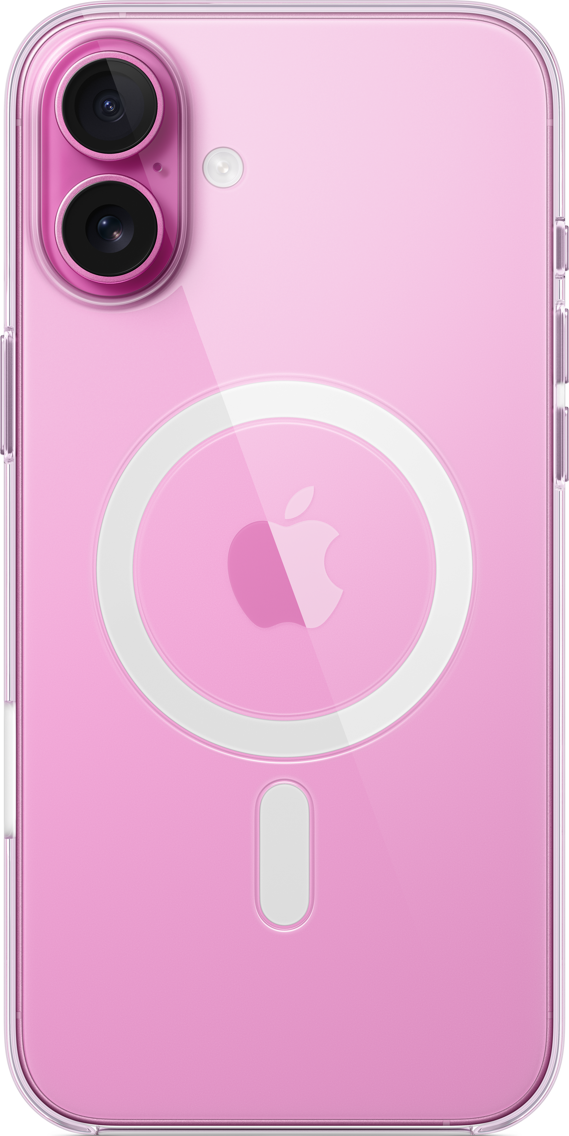 Rosa iPhone-Hülle mit Kameralinsen und Apple-Logo.