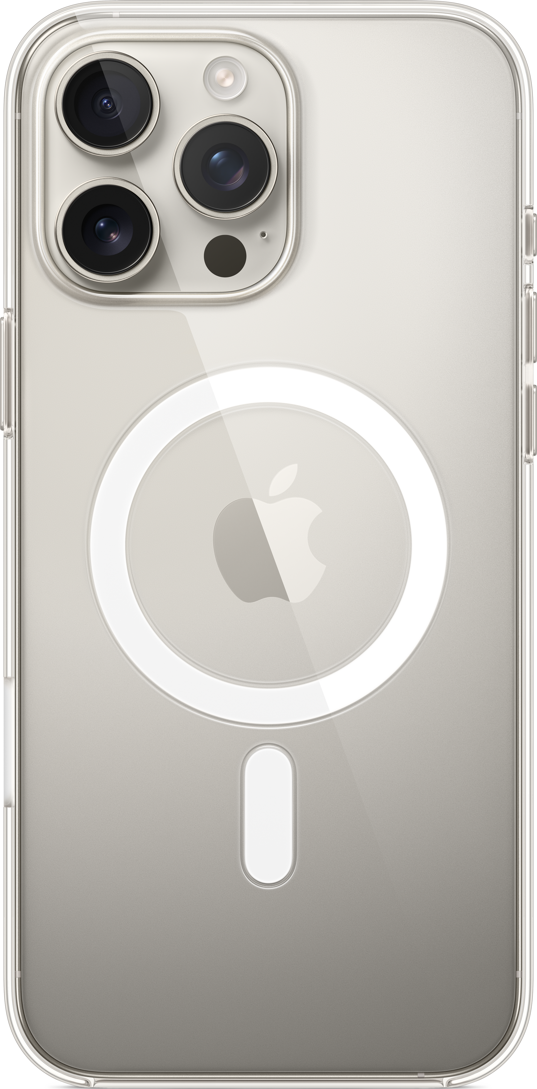 Eine transparente iPhone-Hülle, zeigt die Rückseite eines Telefons mit Magsafe-Kreis.