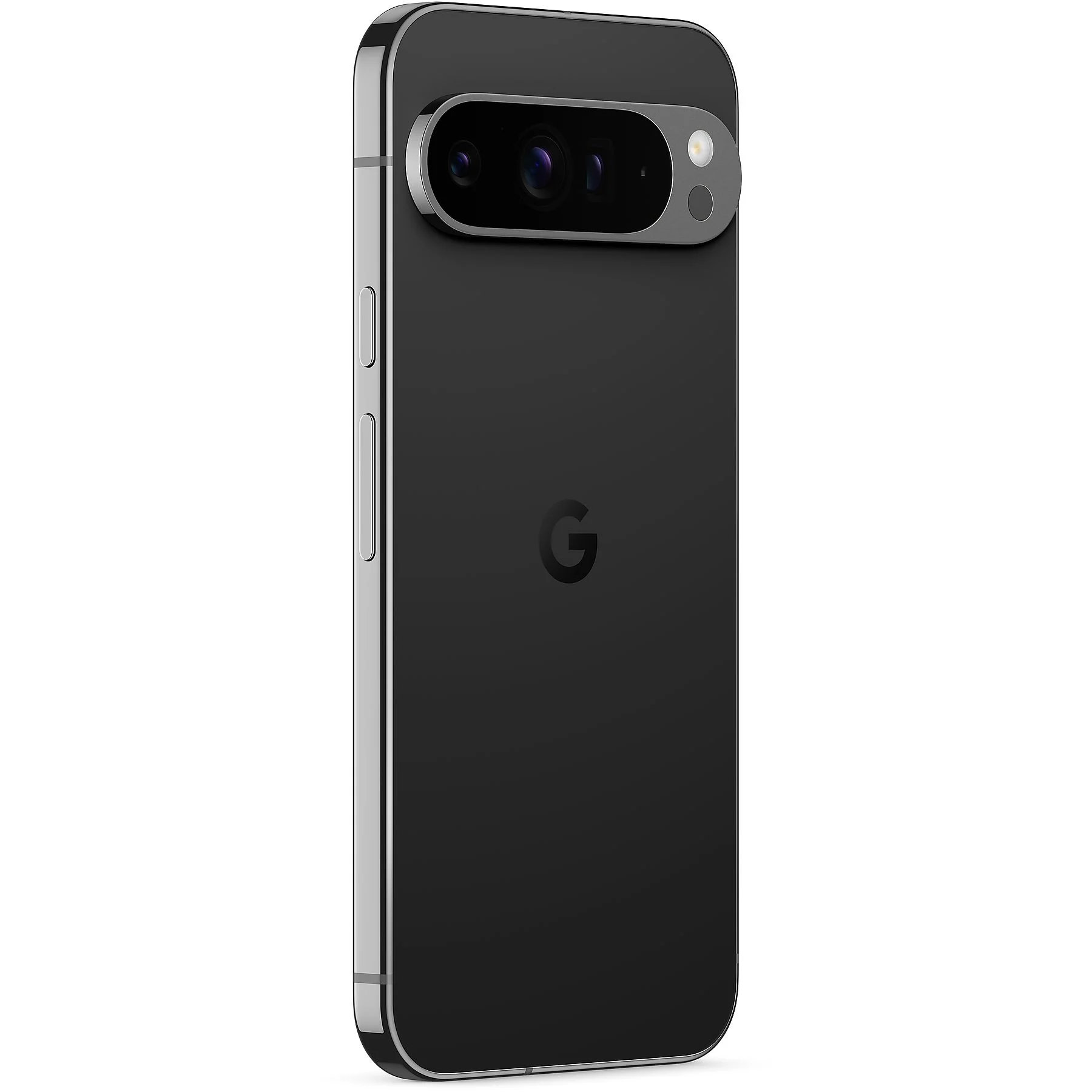 Czarny telefon Google Pixel 7 Pro ze srebrną ramką i paskiem aparatu.