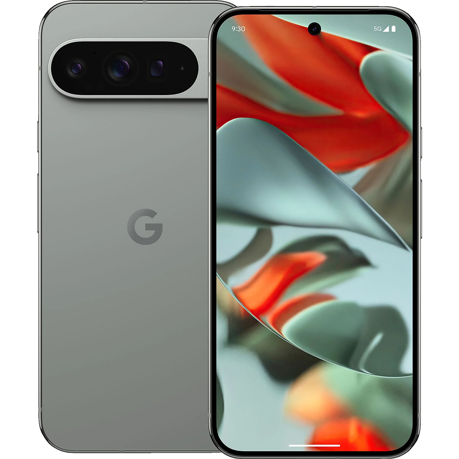 Jasnoszary smartfon z widokiem z przodu i z tyłu.