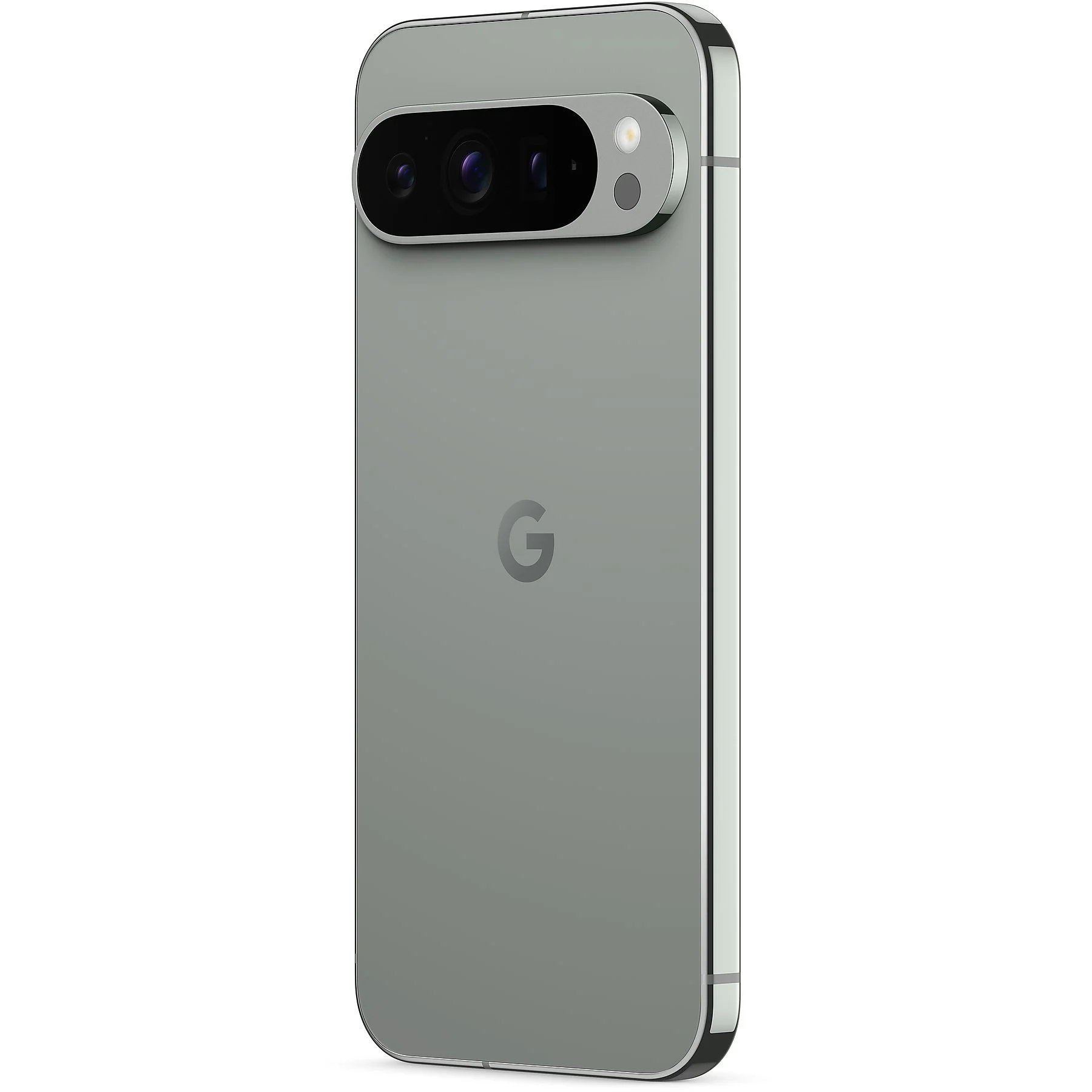 Zielony smartfon z czarnym paskiem aparatu i srebrną ramką.
