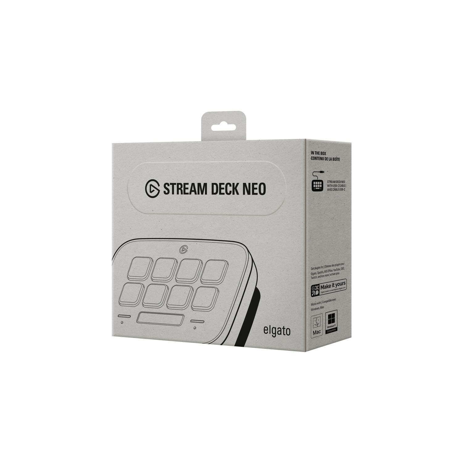 A white box with a Stream Deck Neo product image and text. The box says "Make It Yours".