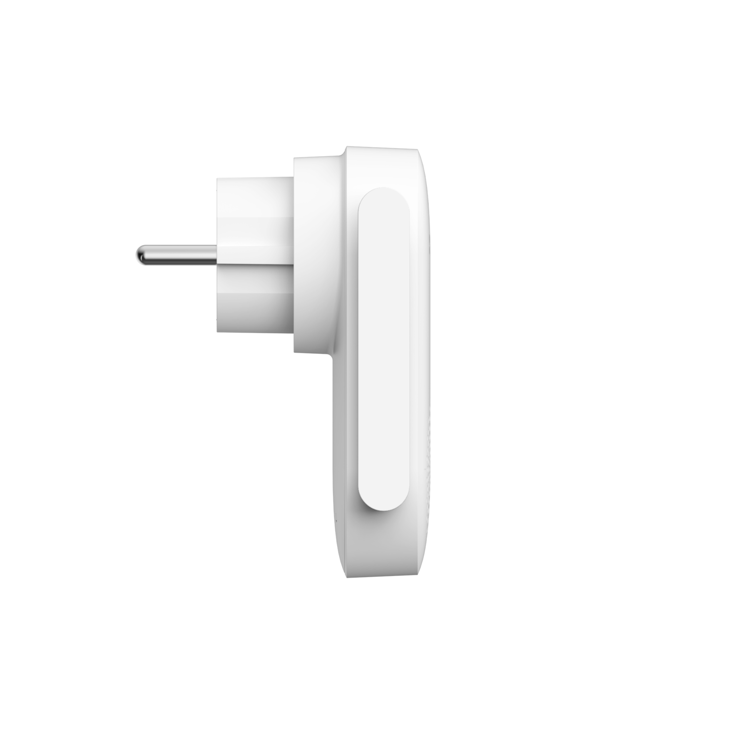 White plug-in device with a curved arm and a silver prong.