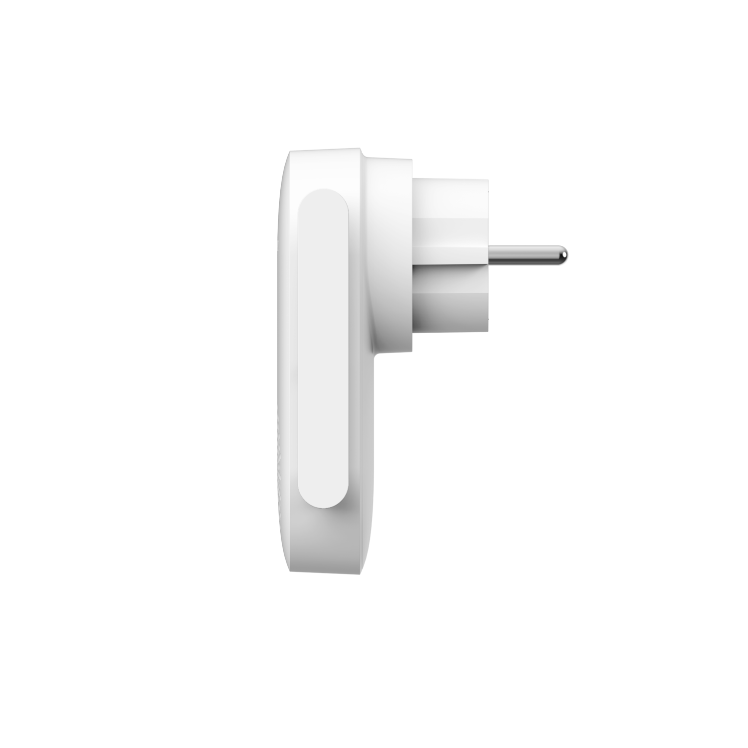 White electrical plug with a side clip and a black background.