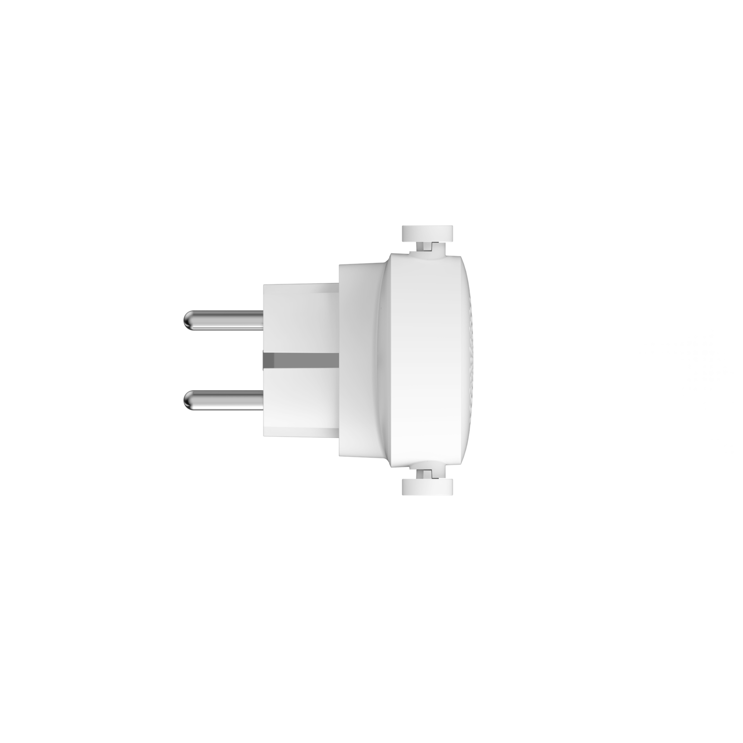 White power adapter plug on a black and white background. Two prongs visible.