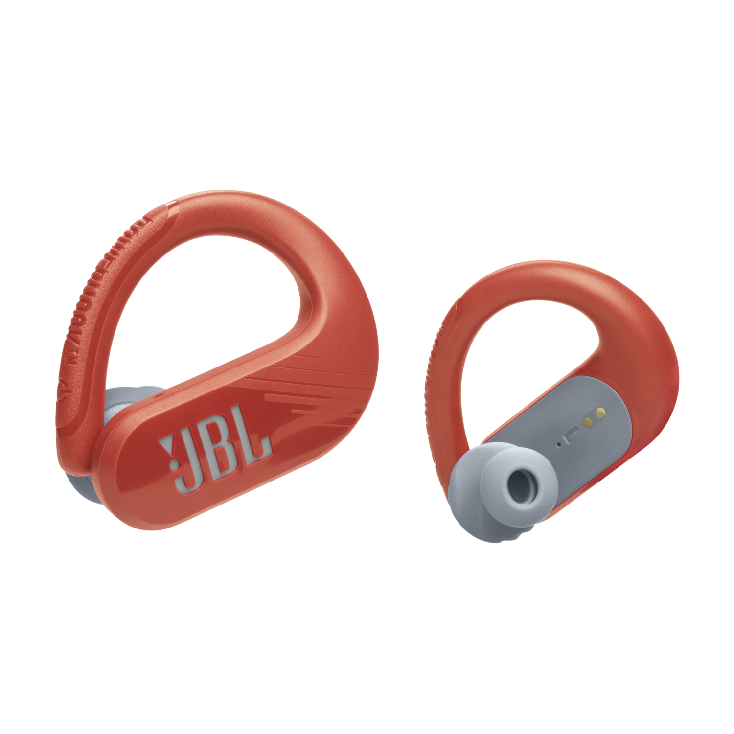 Oranje JBL-hoofdtelefoon met grijze accenten en het JBL-logo.