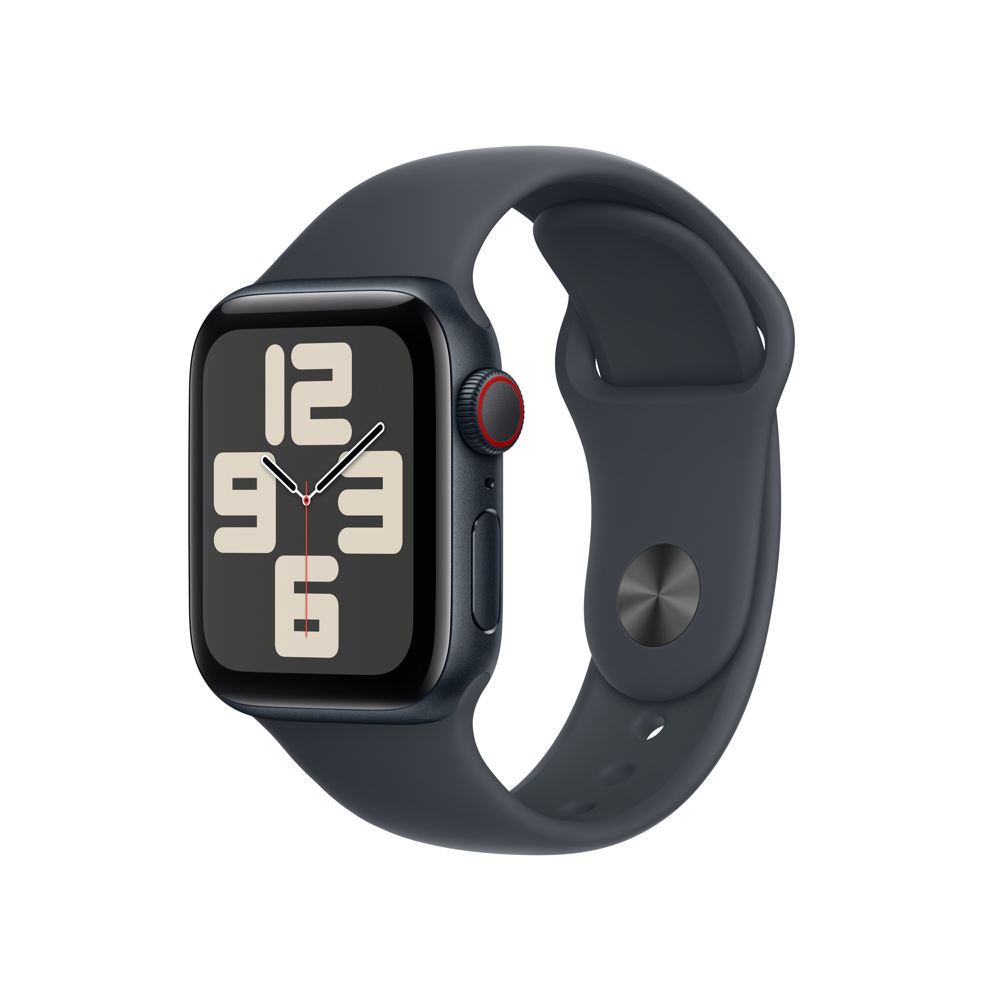 Fekete Apple Watch fekete szíjjal, 12:36-ot mutat.