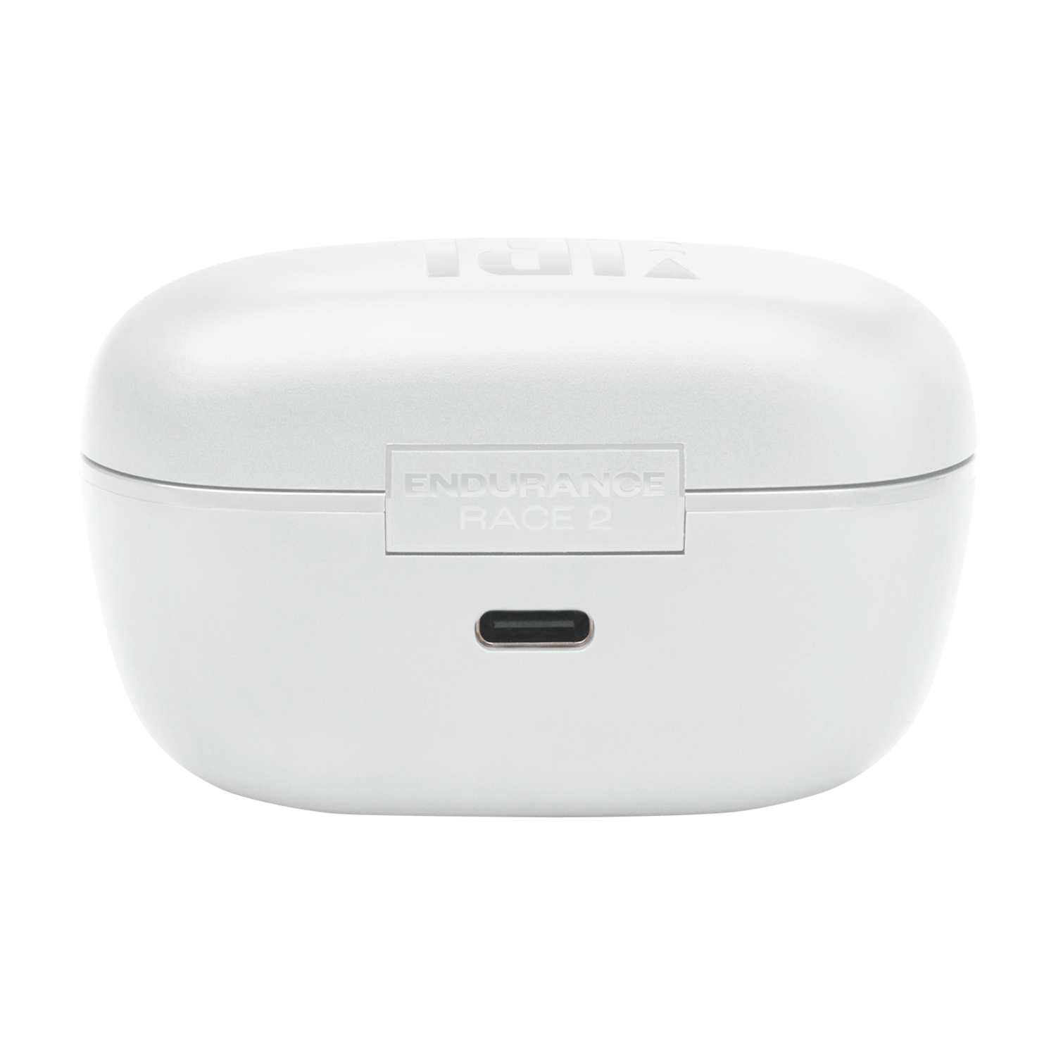 Witte JBL Endurance Race 2 oplaadcase. De case heeft een USB-C-poort.