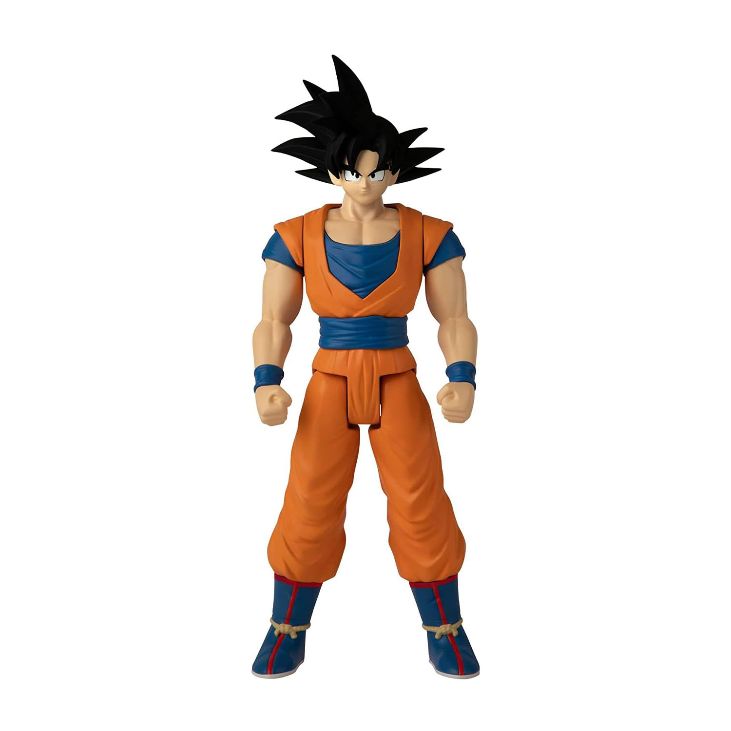Una action figure di Dragon Ball Z di Goku. Indossa il suo gi arancione e una maglietta blu, in piedi.