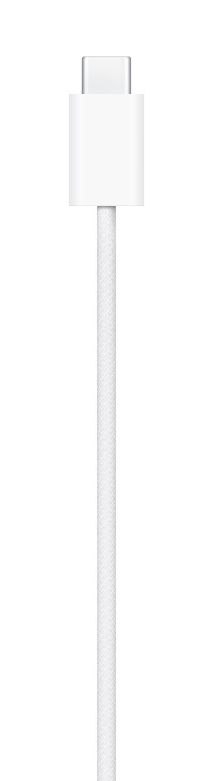 Biały kabel ładujący ze złączem USB-C. Kabel jest gruby i biały.