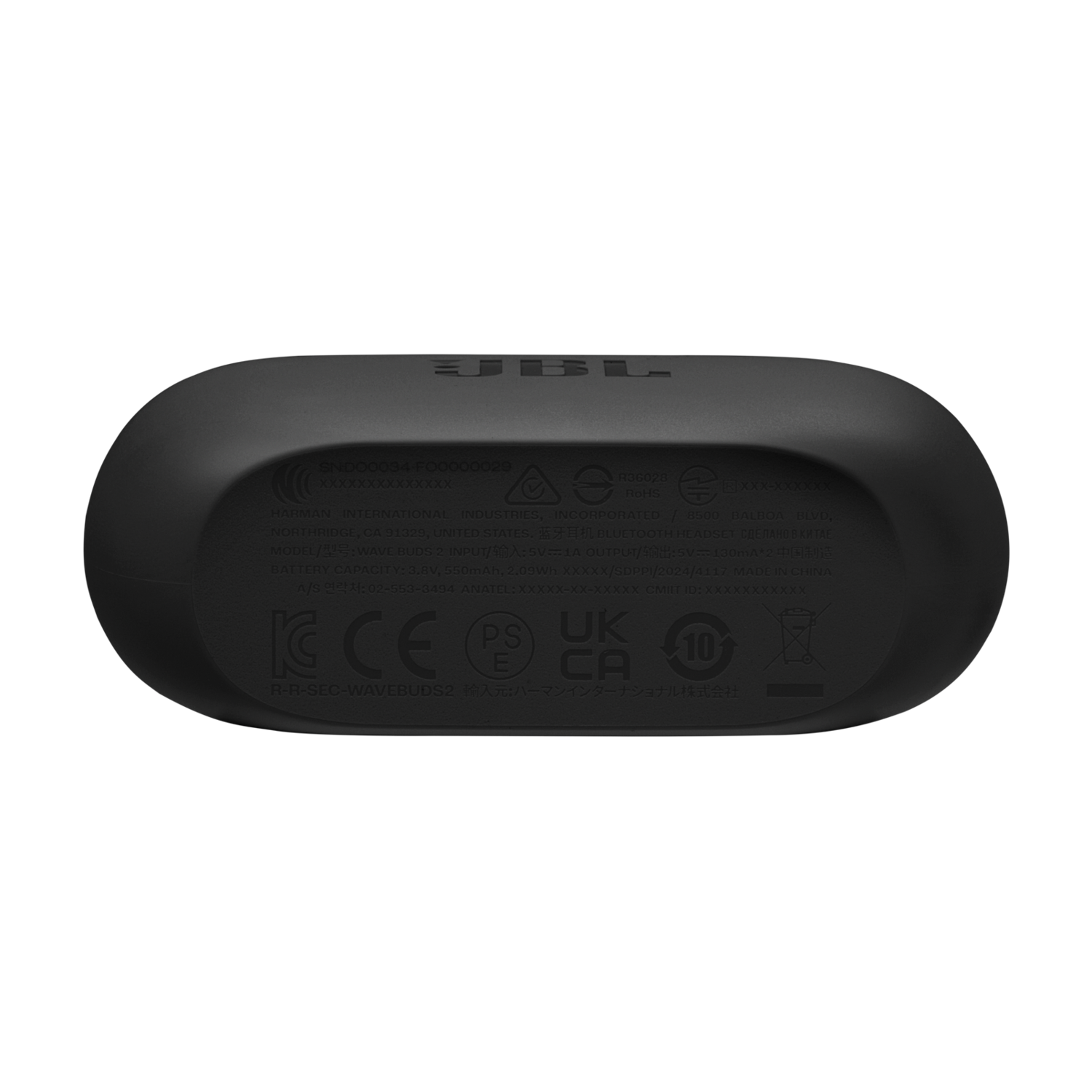 Een zwarte oplaadcase met het JBL-logo aan de bovenkant.