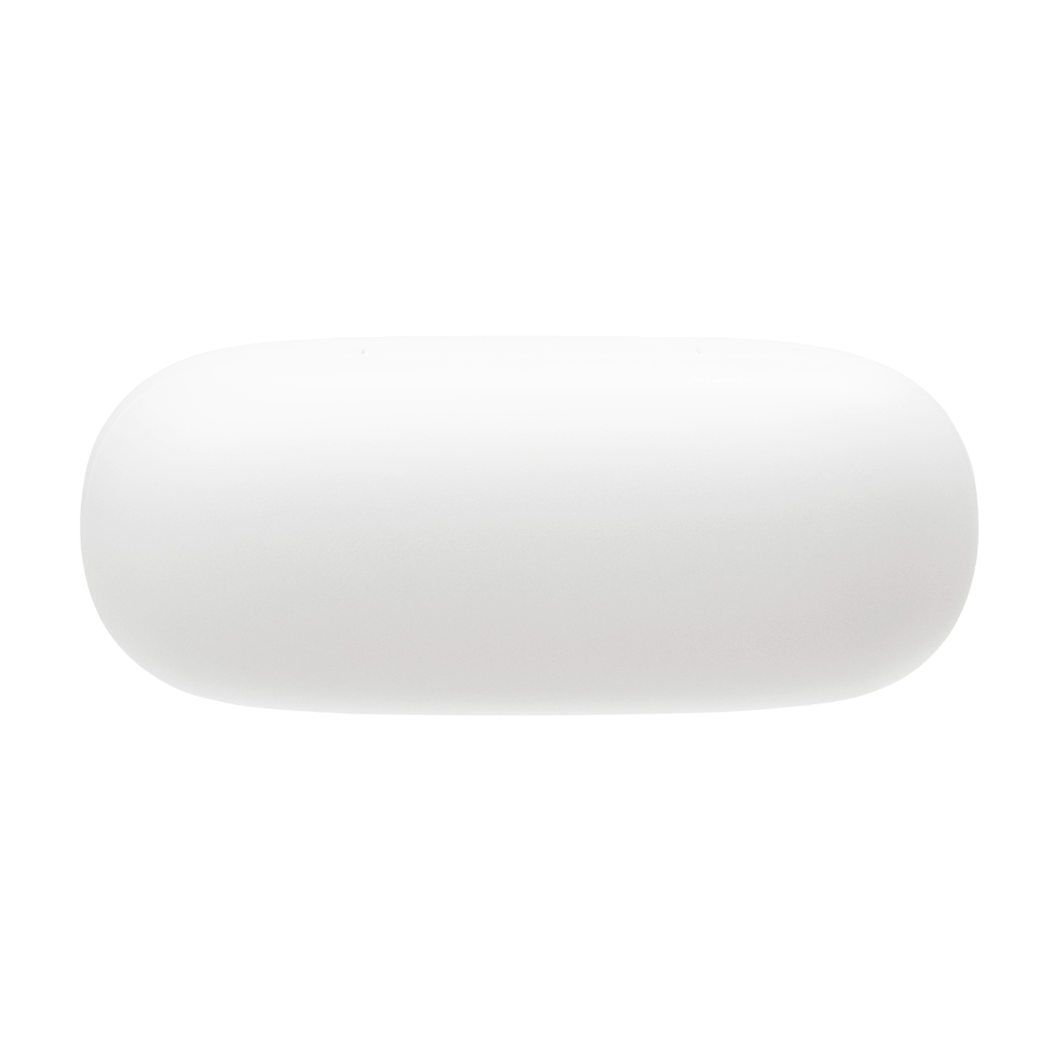 White, capsule-shaped object on a white background.