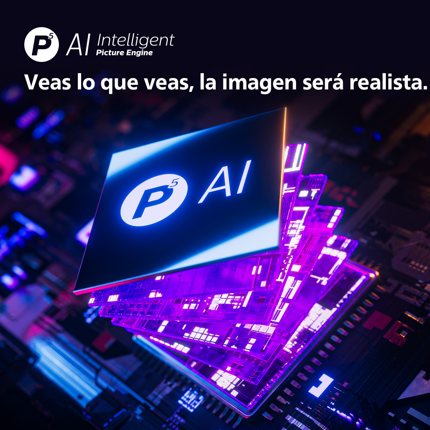 Gráficos con el logo P5 AI y un fondo futurista brillante.