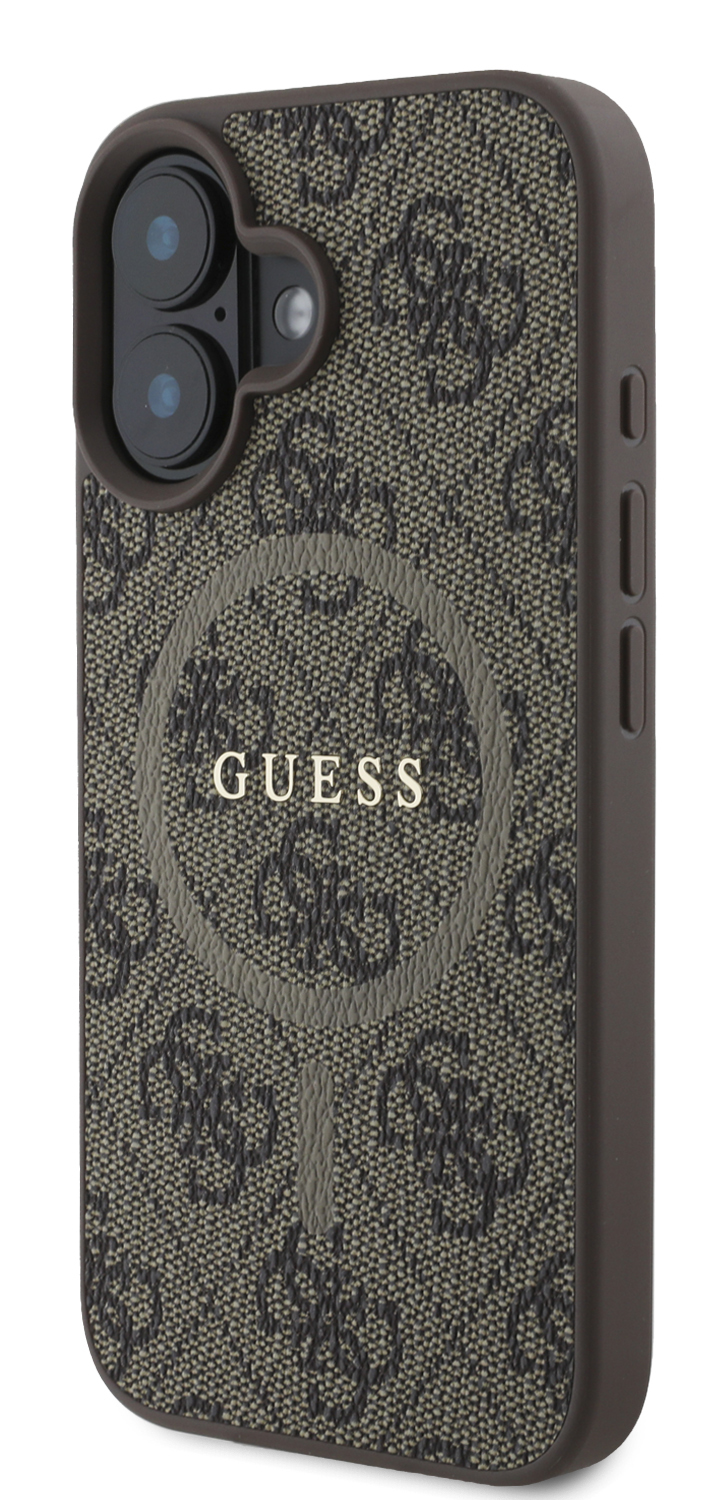 Etui na telefon z logo Guess. Brązowe etui, ze wzorem Guess.