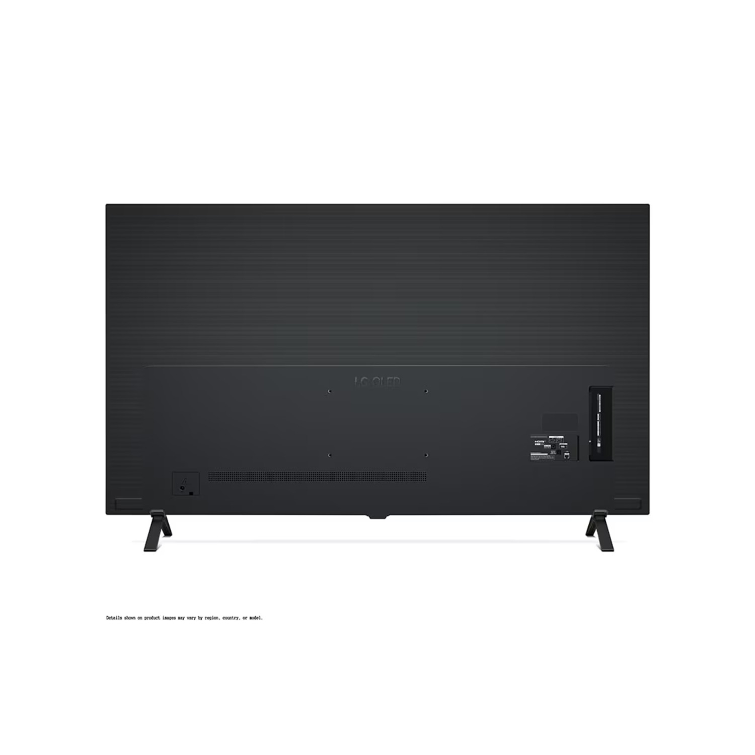 L'arrière d'un téléviseur. Affiche les ports, les connexions et une surface noire texturée.