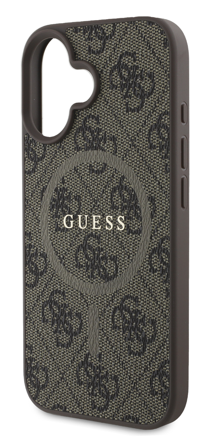 Etui na telefon Guess, ciemnoszare, powtarzający się wzór logo z okręgiem logo Guess.