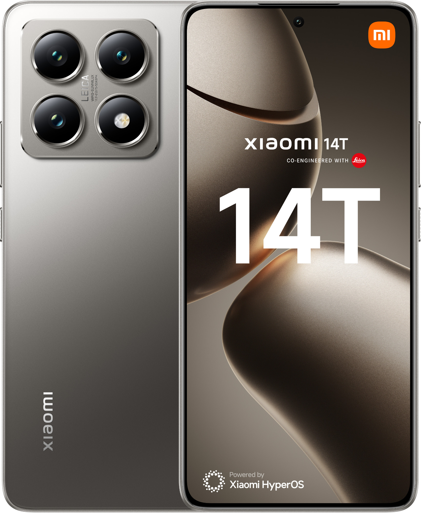 Srebrny telefon Xiaomi z trzema aparatami. Ekran wyświetla tekst.