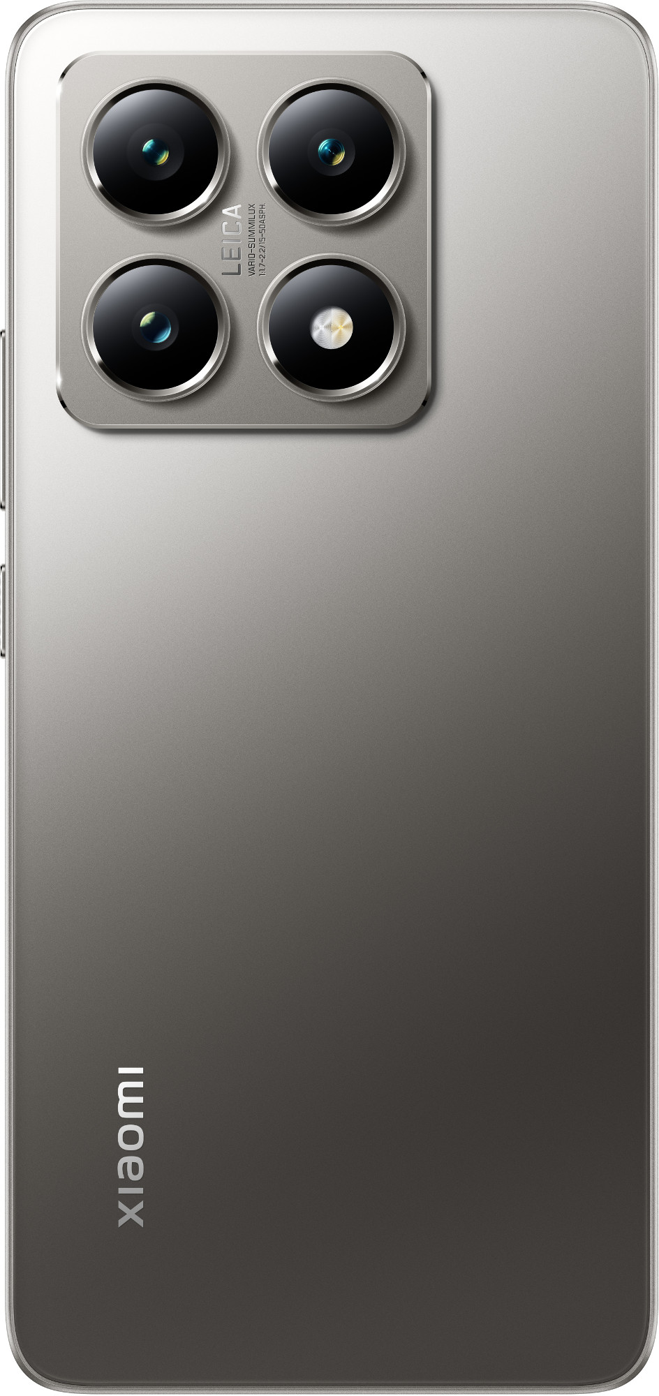 Tył szarego telefonu z czterema aparatami, marką Leica i logo Xiaomi.