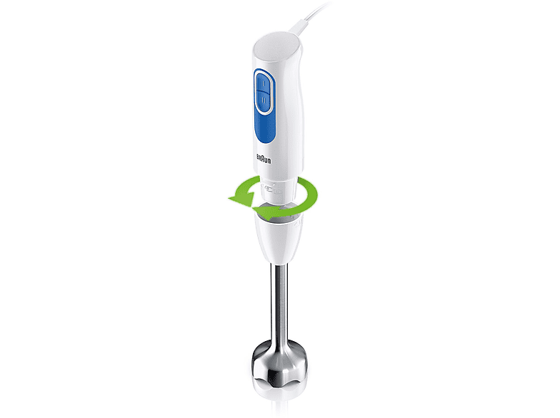 BRAUN Multiquick MQ 20.236M Pürierstab mit Zubehör-Set, 2 Geschwindigkeiten, Stabmixer Weiß/Blau (600 Watt, 500 ml Zerkleinerer, 600 Messbecher)