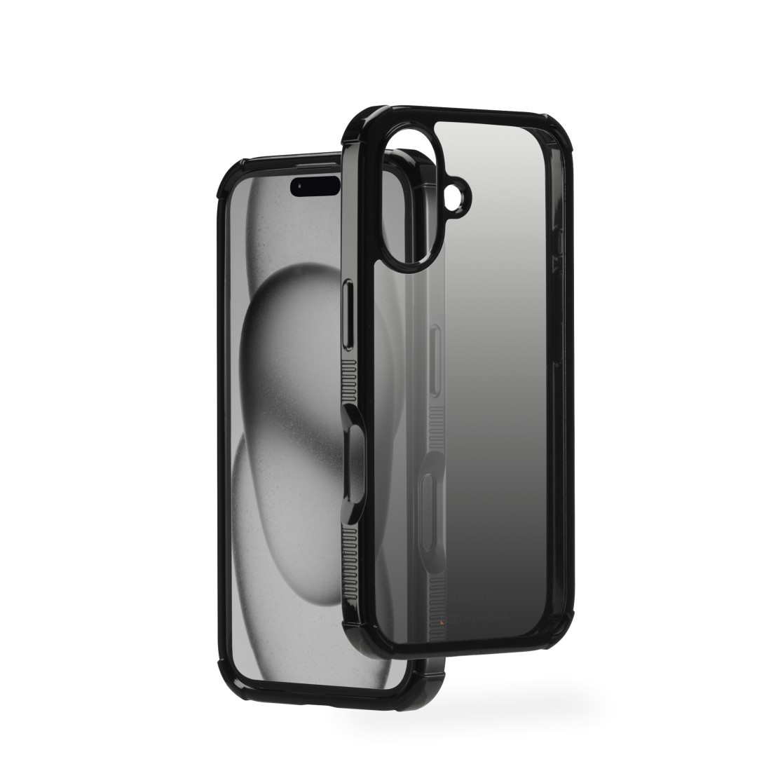 Ein Telefon und eine transparente schwarze Handyhülle.