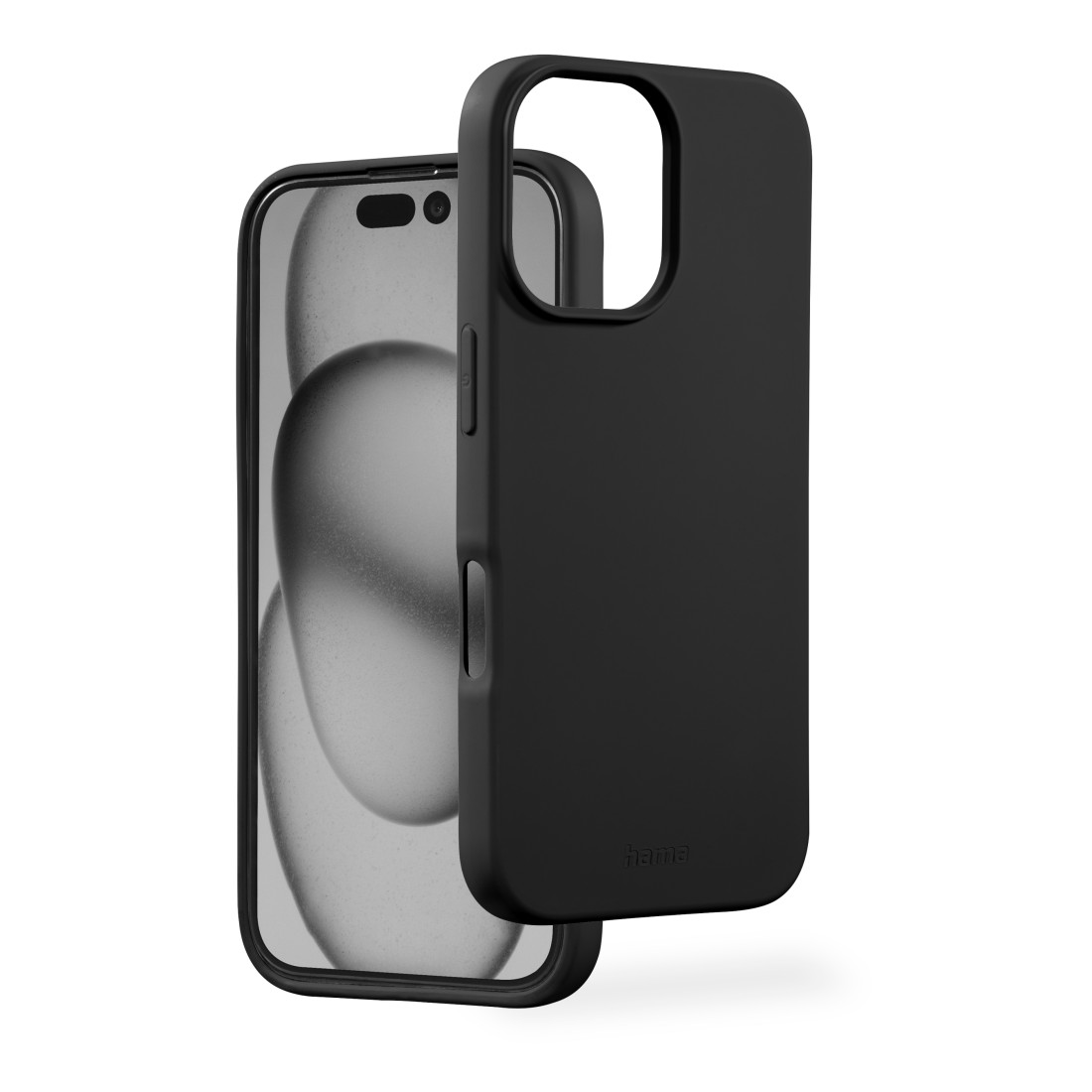 Schwarze Telefonhülle neben einem Telefon. Die Kamera ist sichtbar.