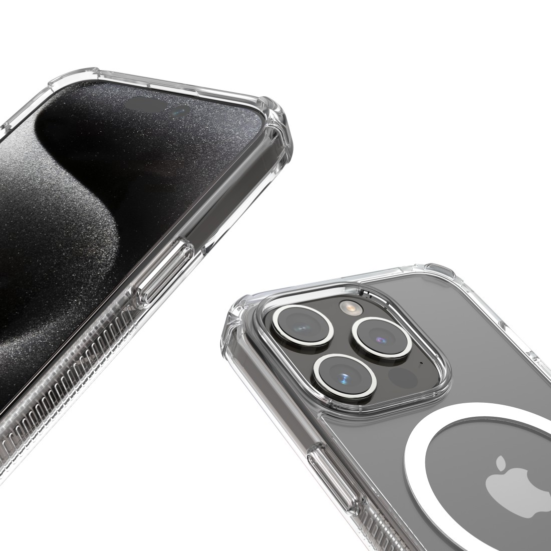 Zwei transparente Telefonhüllen, Kameras und Kanten.