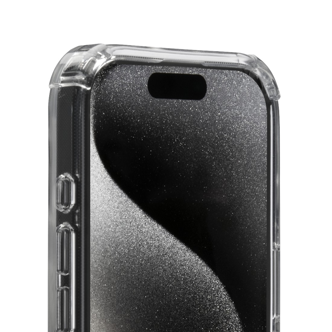 Nahaufnahme einer transparenten Handyhülle, die ein Telefon schützt.