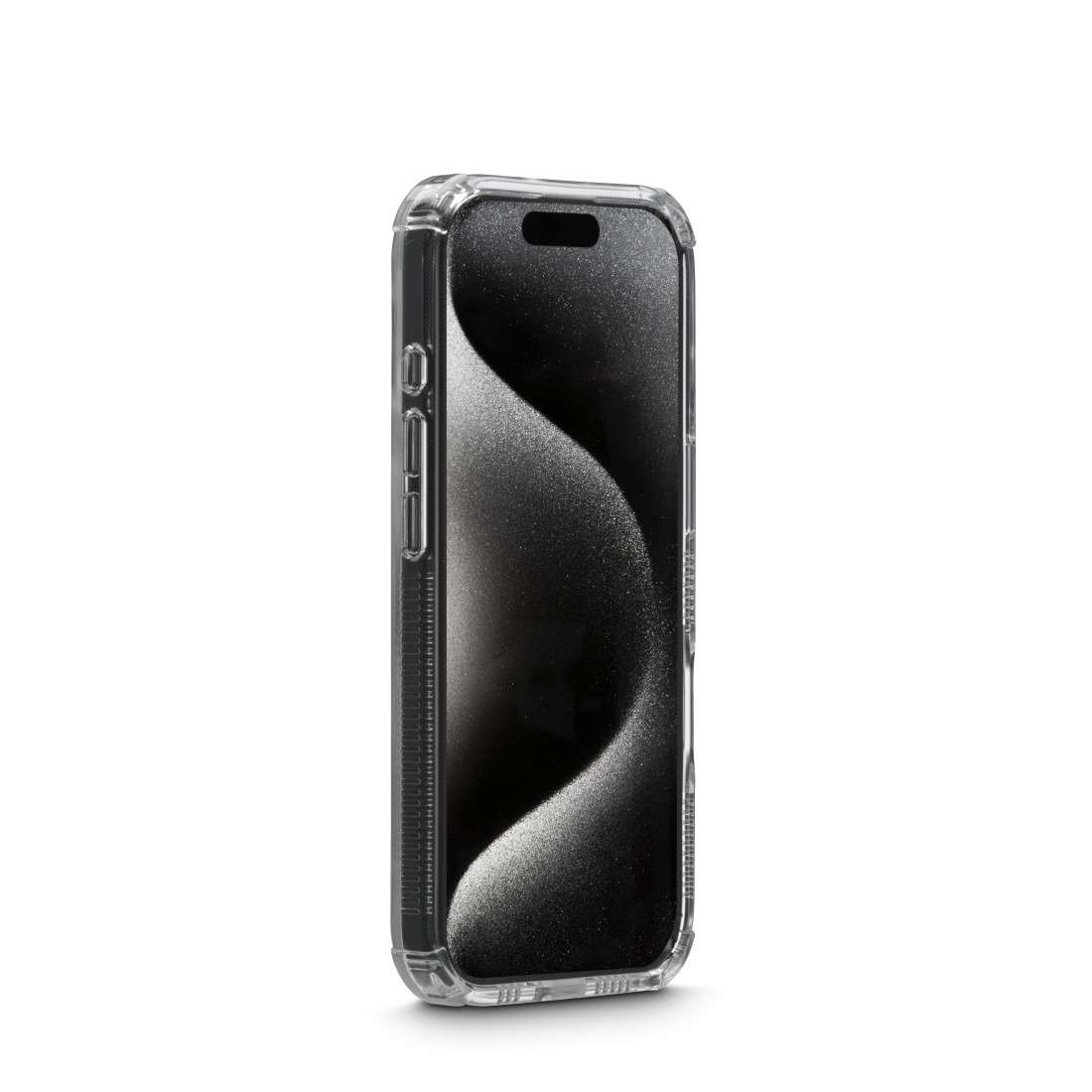 Ein Telefon in einer durchsichtigen Hülle, das den Bildschirm des Telefons zeigt.