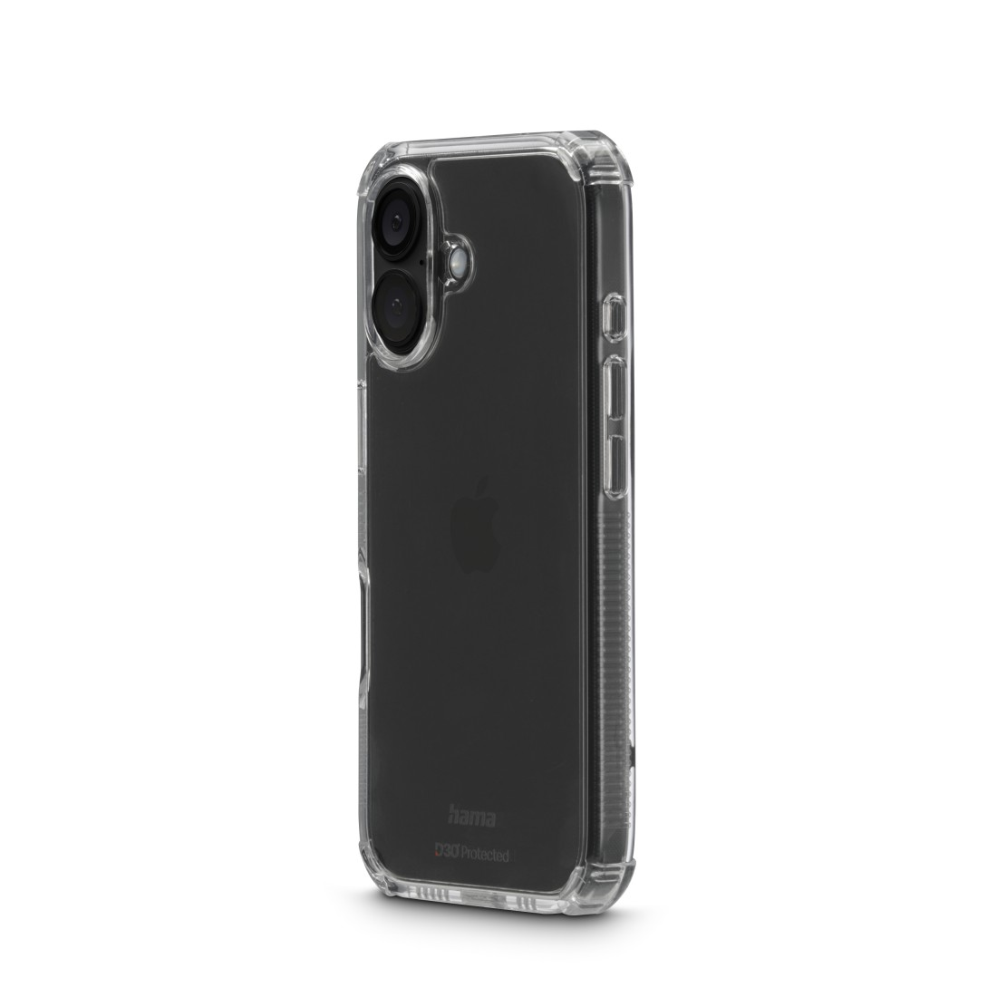 Transparente Handyhülle mit Telefon, auf weißem Hintergrund.