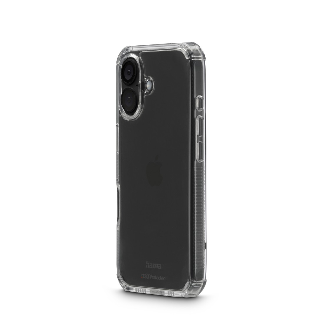 Transparente Handyhülle mit Telefon. Das Gehäuse hat das Logo von Hama.