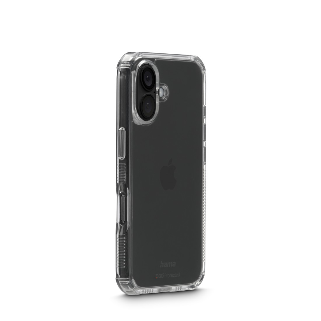 Eine transparente Handyhülle mit einem schwarzen Telefon darin.