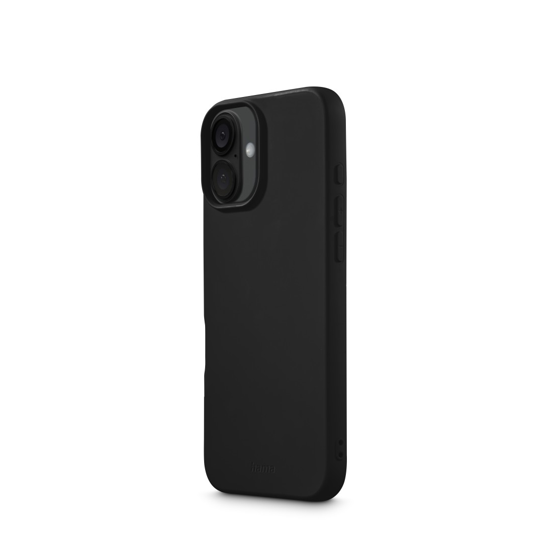 Eine schwarze Handyhülle für ein Smartphone. Die Hülle bedeckt die Rückseite und die Seiten des Telefons.