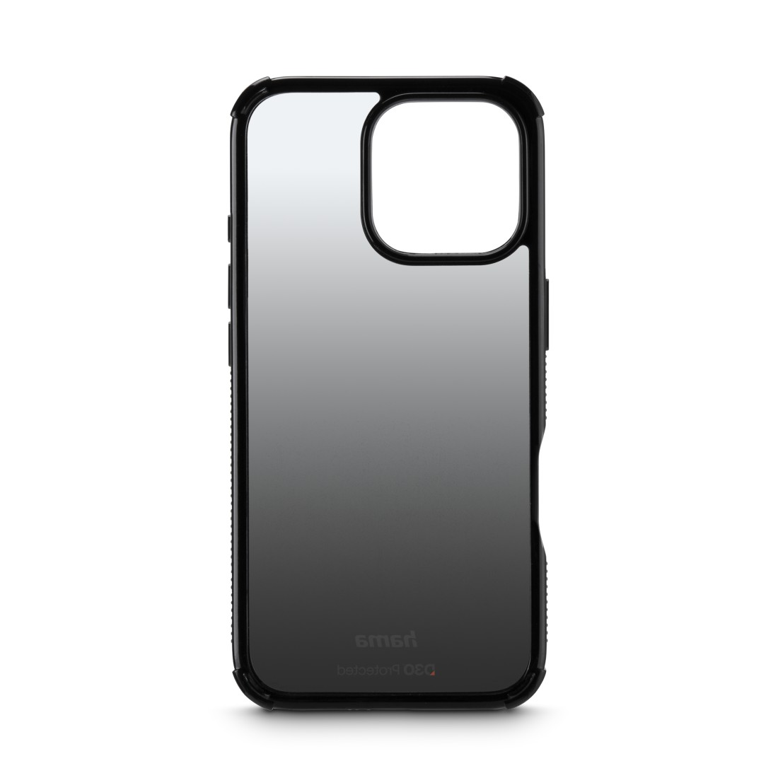 Schwarze Smartphone-Hülle. Die Hülle hat ein Farbverlauf-Design und einen schwarzen Umriss. Weißer Hintergrund.