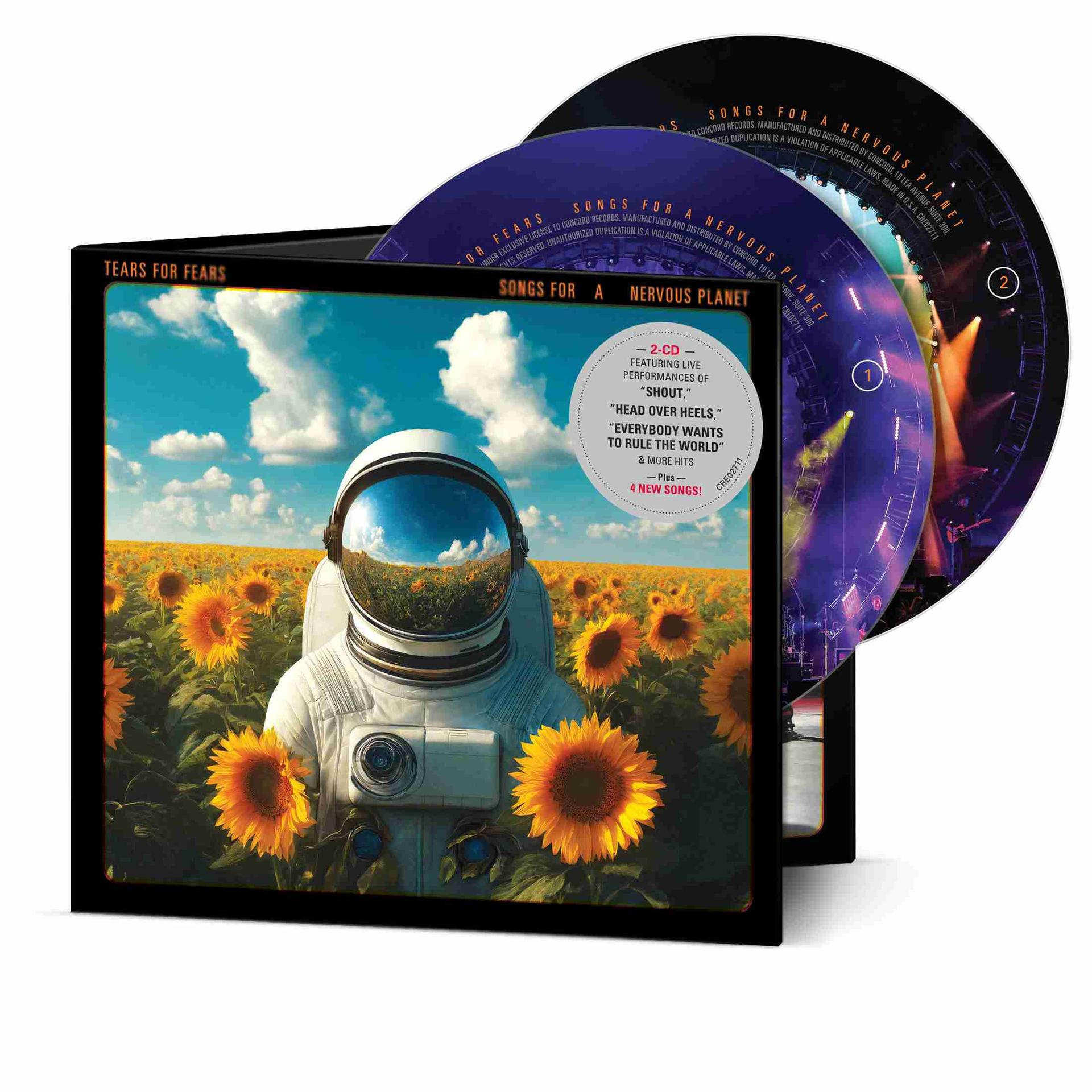 Albumcover von Tears for Fears, mit einem Astronauten in einem Sonnenblumenfeld.