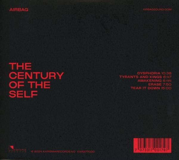 Album borító piros és fekete szöveggel: 'THE CENTURY OF THE SELF', számcímekkel.