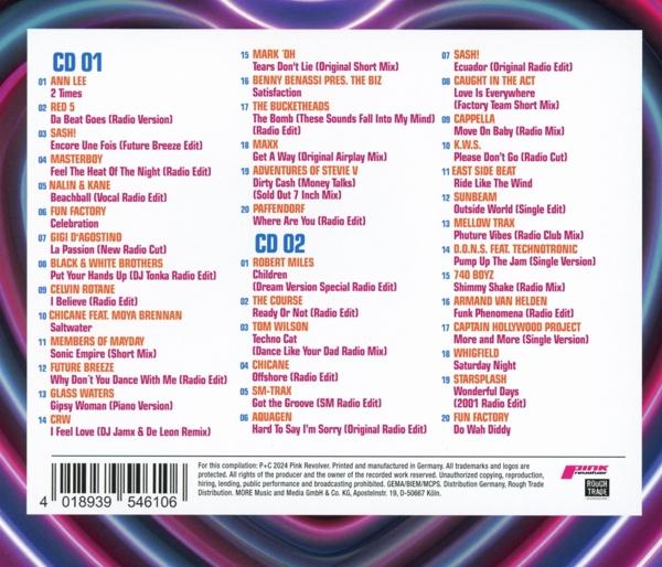 Ein CD-Cover mit Titellisten für zwei Discs. Der Hintergrund ist ein rosa-violetter Farbverlauf.