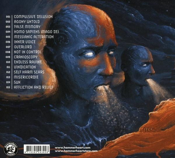 Albumcover: Zwei dunkle Gestalten mit leuchtenden Augen atmen Nebel aus. Titelliste links.