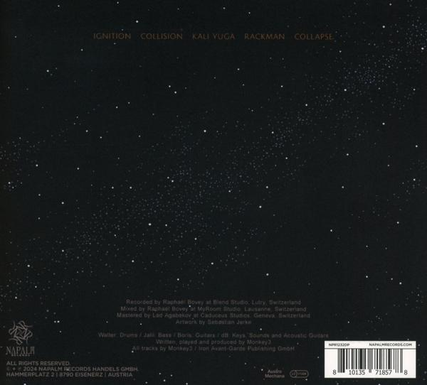 Dunkler Nachthimmel mit Sternen und Album-Titeln oben.